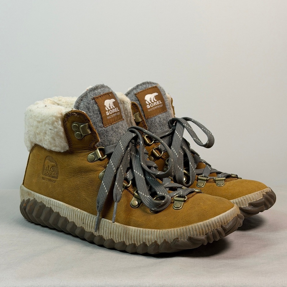Sorel Out N About Plus Conquest Waterproof Boots Tan Suede‎ NL3404-286 Womens 8